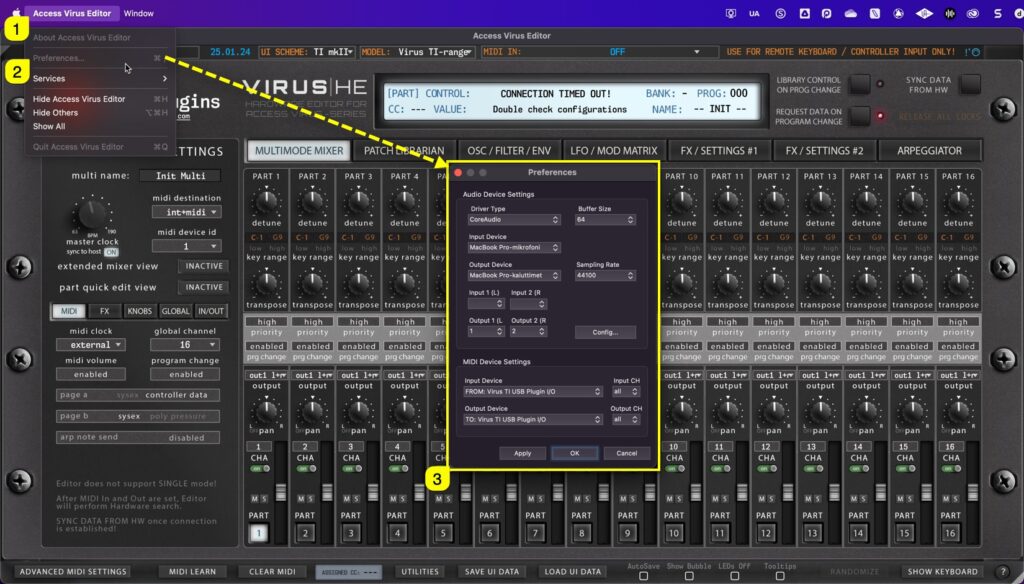 access virus editor application setup