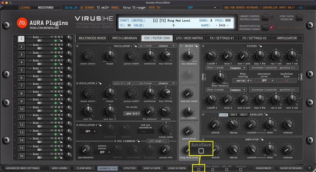 Access Virus Editor – How To AutoSave Librarian Edits