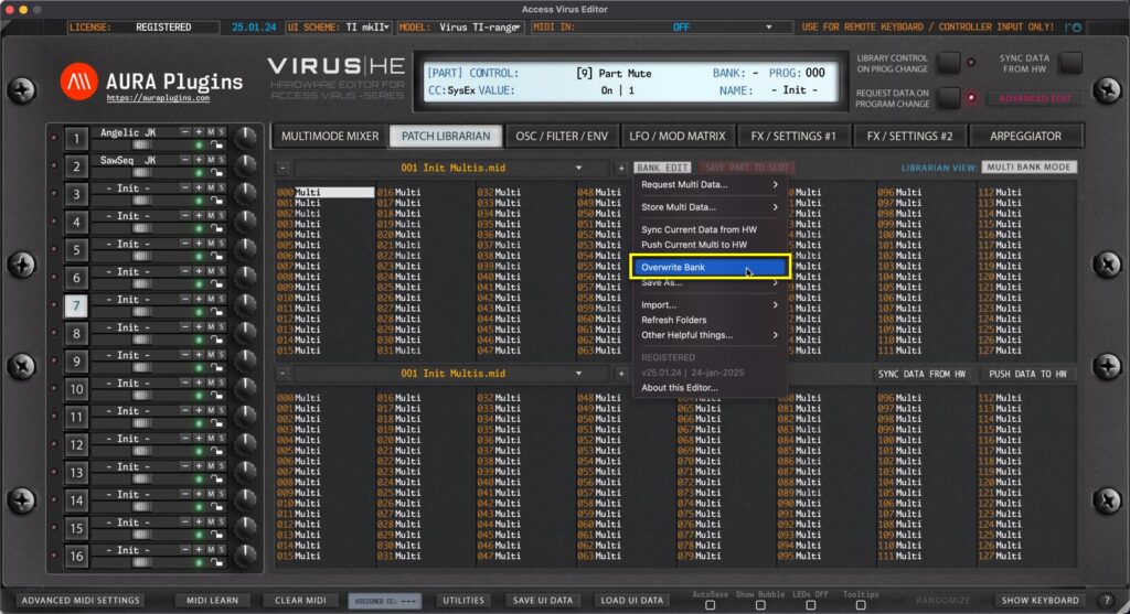 access virus editor saving banks - overwrite bank