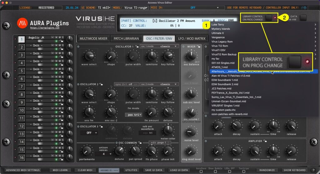 access virus editor how to change banks - send data trigger on access virus editor how to change banks - send data trigger on