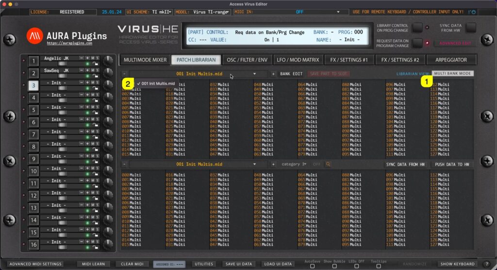 access virus editor browsing banks in multi mode