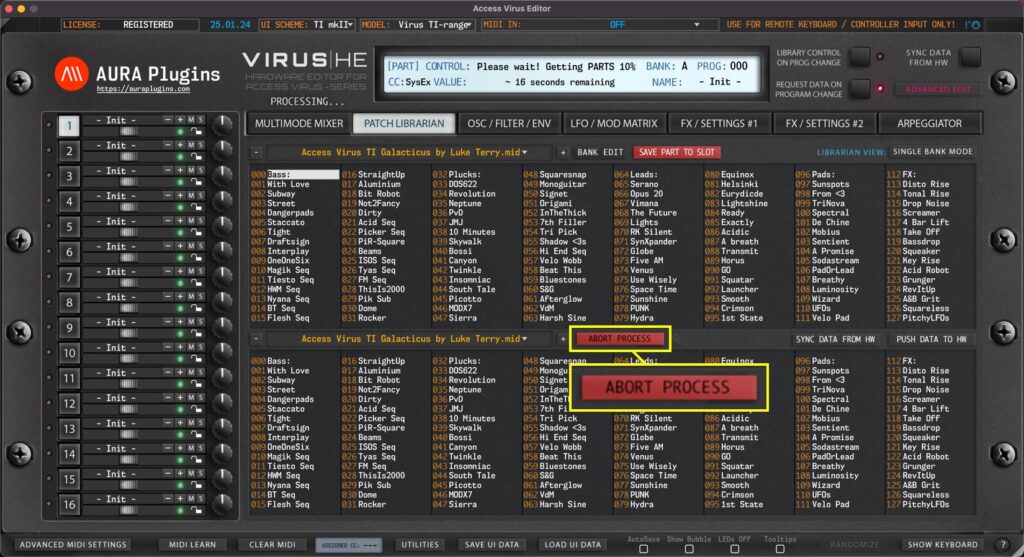 access virus editor abort process