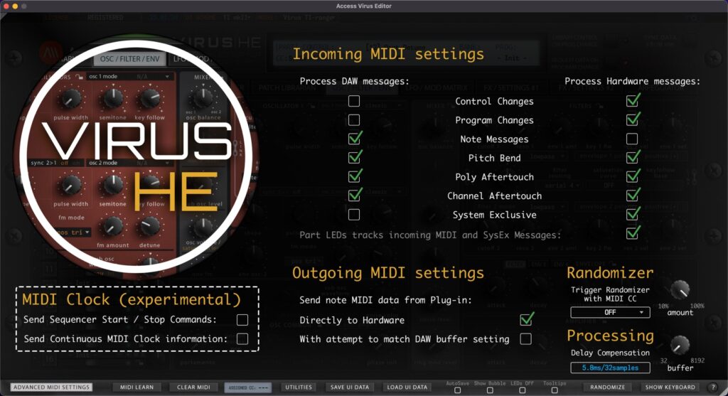 access virus editor editor adv midi defaults