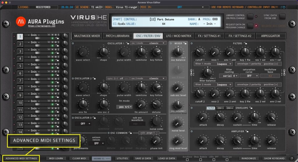 access virus editor editor advanced midi settings