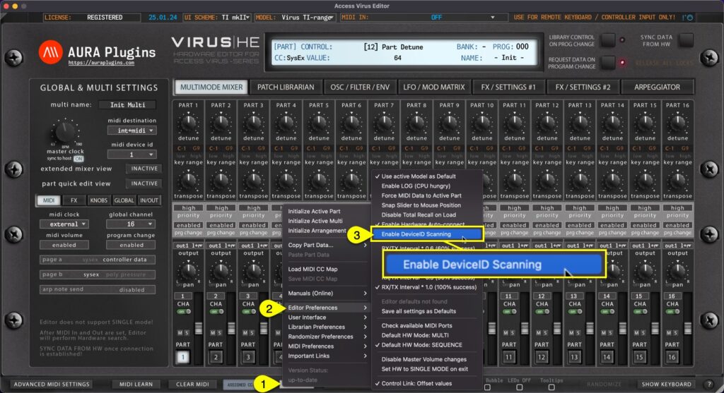 access virus editor enable device id scanning