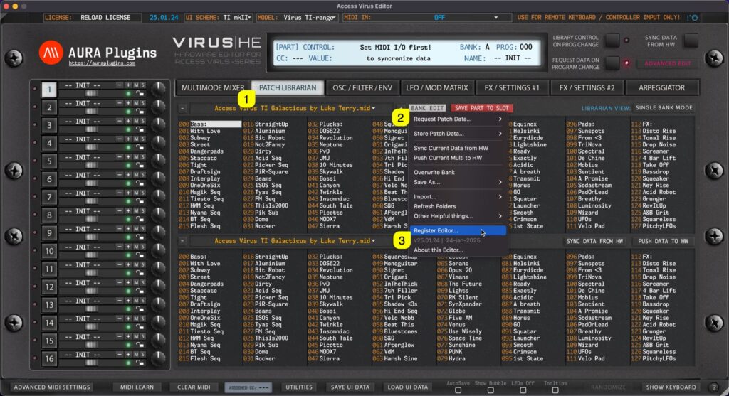 access virus editor license load 2