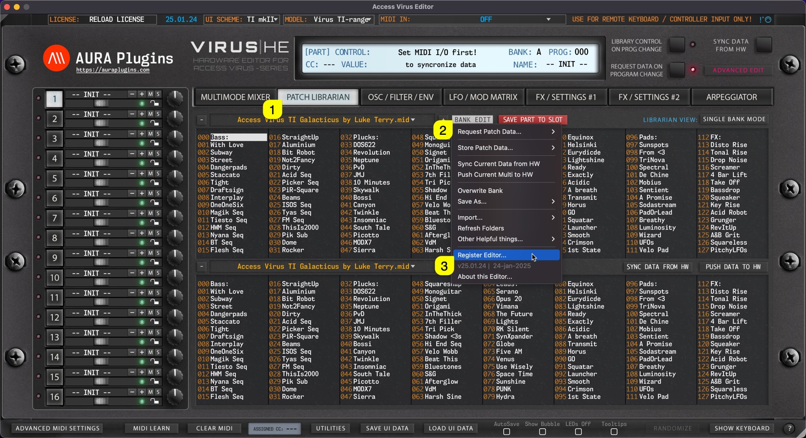 access virus editor license load 2