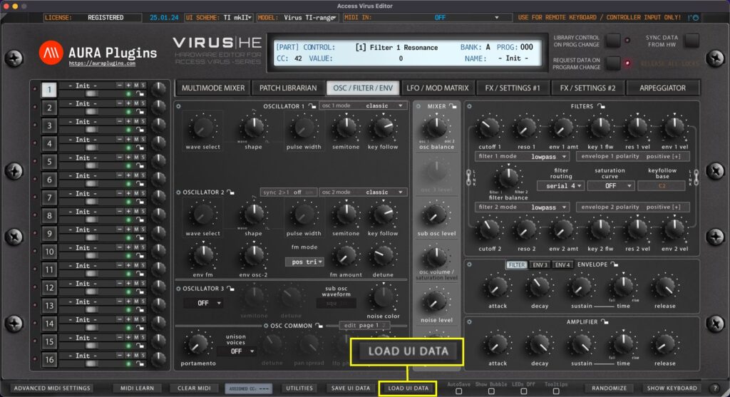 access virus editor load ui data