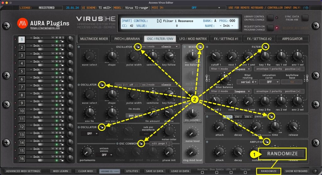 Access Virus Editor - How To Use Randomizer 2 access virus editor randomizer toggle