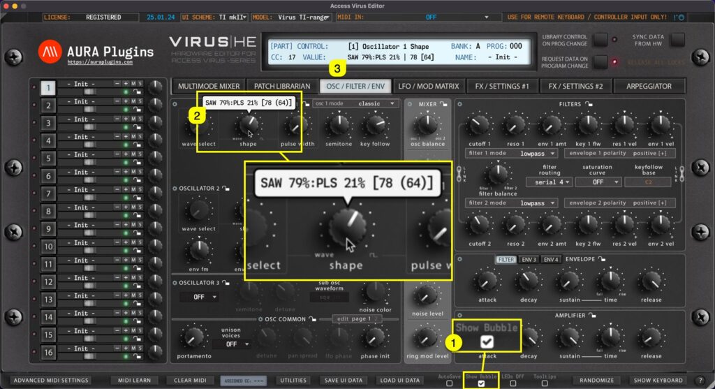 access virus editor show bubble control