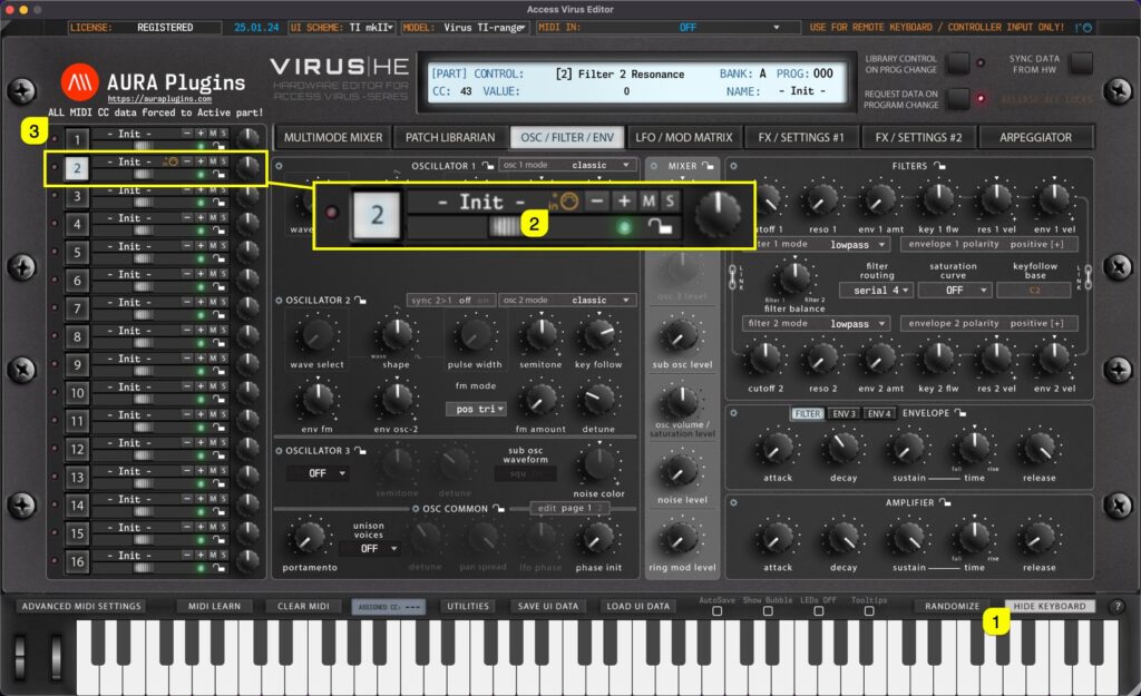 Access Virus Editor - How To Show Keyboard (Part Focus) 3 access virus editor show keyboard
