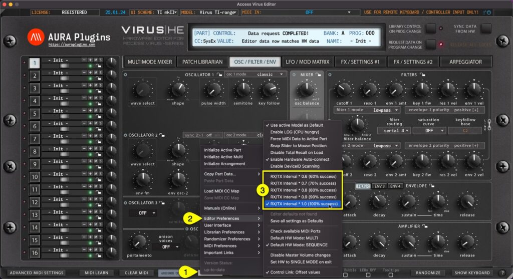 Access Virus Editor - How To Sync Data From Hardware 5 access virus editor sync data settings