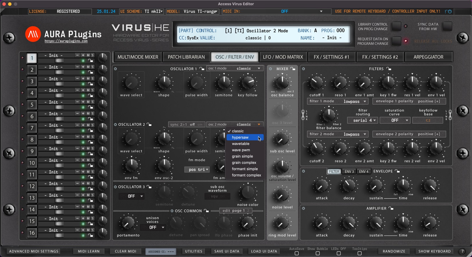 access virus editor functions