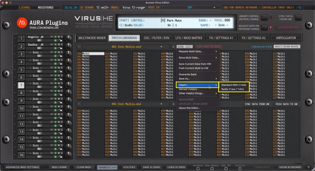 access virus editor importing banks to librarian