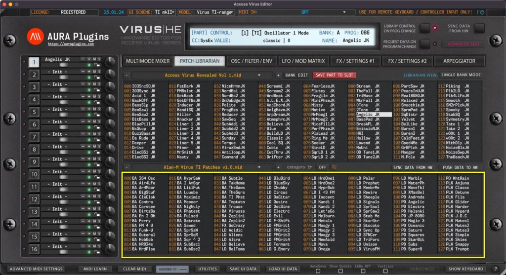 access virus editor data views lower