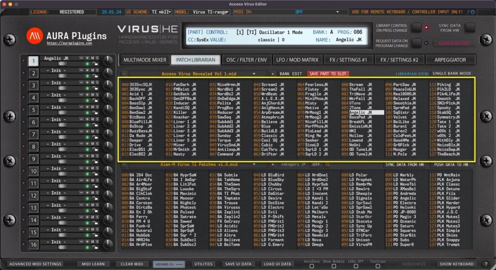 access virus editor data views upper