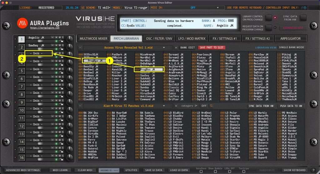 access virus editor librarian drag and drop to part