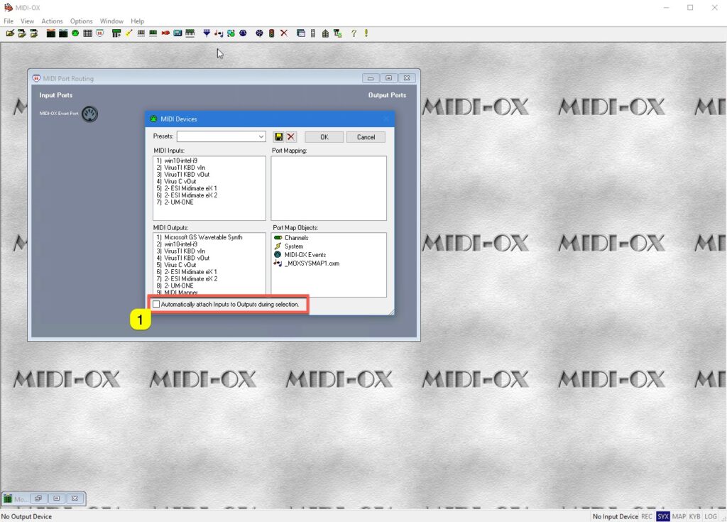 Access Virus Editor - Windows MIDI Configuration 15 access virus editor midi-ox disable automatic connections