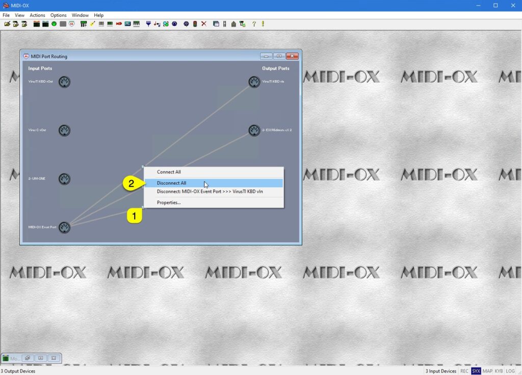 Access Virus Editor - Windows MIDI Configuration 19 access virus editor midi-ox disconnect nodes