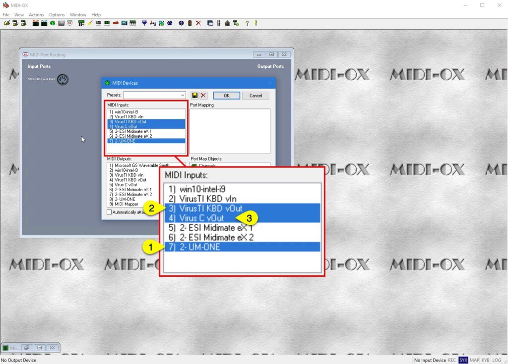 Access Virus Editor - Windows MIDI Configuration 16 access virus editor midi-ox select input devices