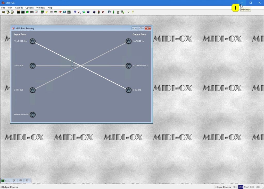 Access Virus Editor - Windows MIDI Configuration 27 access virus editor midi-ox minimize