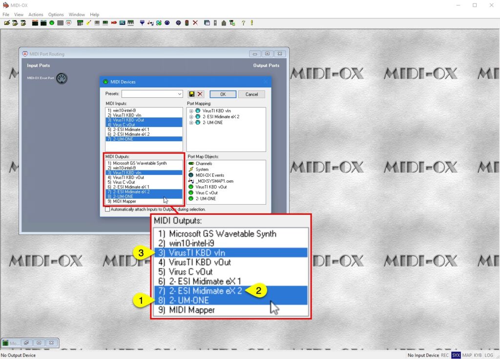 Access Virus Editor - Windows MIDI Configuration 17 access virus editor midi-ox select output devices