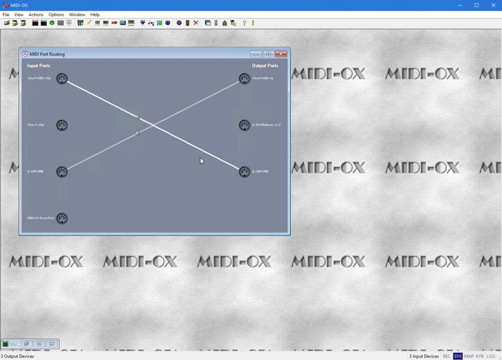 Access Virus Editor - Windows MIDI Configuration 21 access virus editor midi-ox routing 2