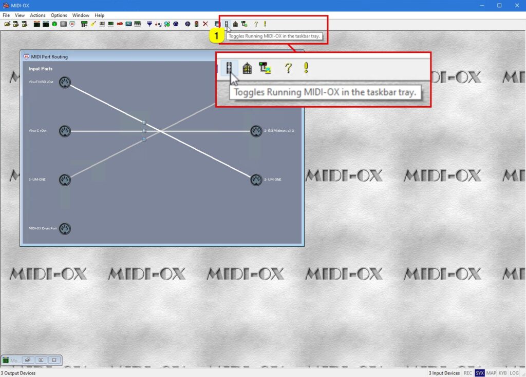 Access Virus Editor - Windows MIDI Configuration 26 access virus editor midi-ox send to taskbar