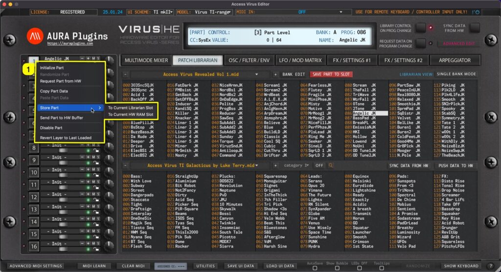 access virus editor how to change parts quick menu access virus editor how to change parts quick menu