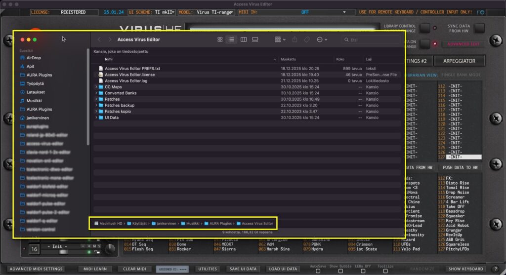 access virus editor other helpful things open data folder