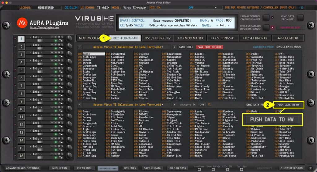 Access Virus Editor – How To Push Data To Hardware