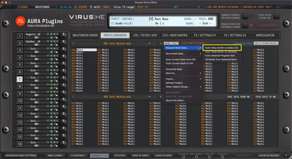 access virus editor request multi data from buffer to user interface