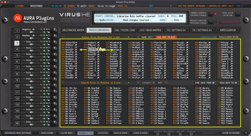 access virus editor sending data to hardware with arrow keys access virus editor sending data to hardware with arrow keys
