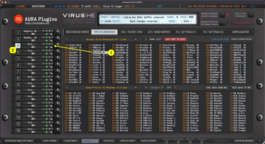 access virus editor sending data to hardware with double click access virus editor sending data to hardware with double click