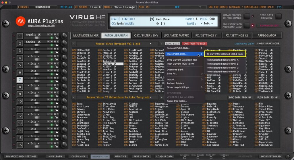 access virus editor store patch data to slot access virus editor store patch data to slot