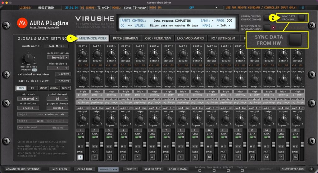 Access Virus Editor – How To Sync Data From Hardware