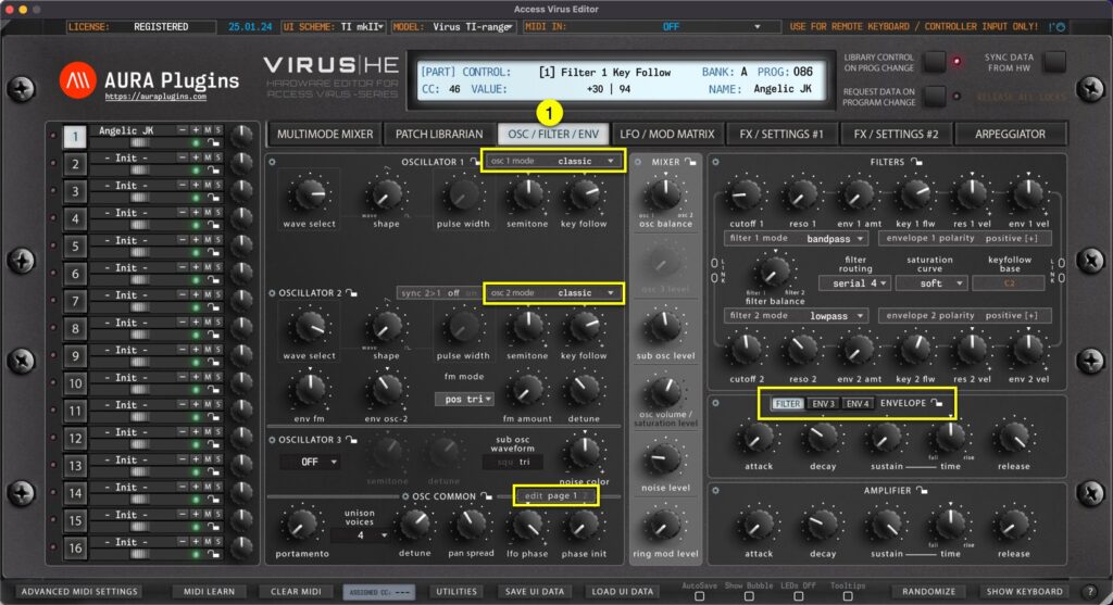 access virus editor how to change parts osc / filter / env tab content access virus editor how to change parts osc / filter / env tab content