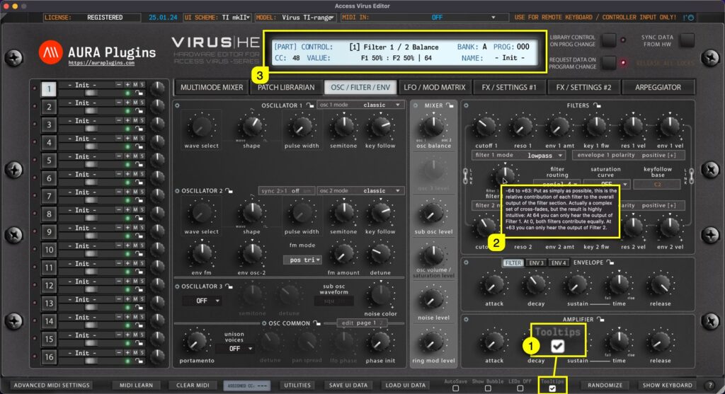 Access Virus Editor – How To Display Parameter Tooltips