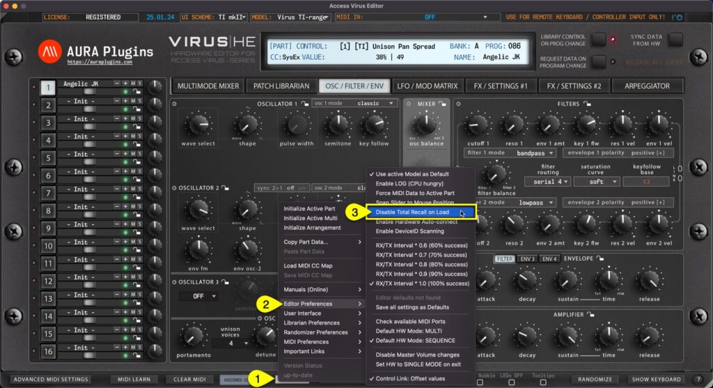 access virus editor how total recall works and how to disable it access virus editor how total recall works and how to disable it