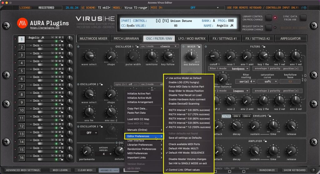 access virus editor utilities editor preferences access virus editor utilities editor preferences