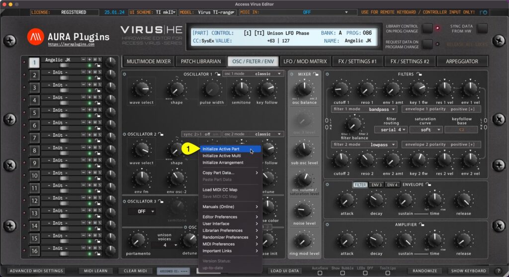 access virus editor initialize active part via utilities menu access virus editor initialize active part via utilities menu