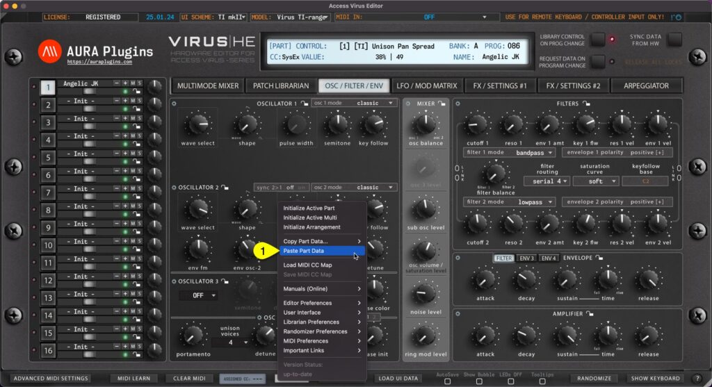 access virus editor paste part data via utilities menu access virus editor paste part data via utilities menu