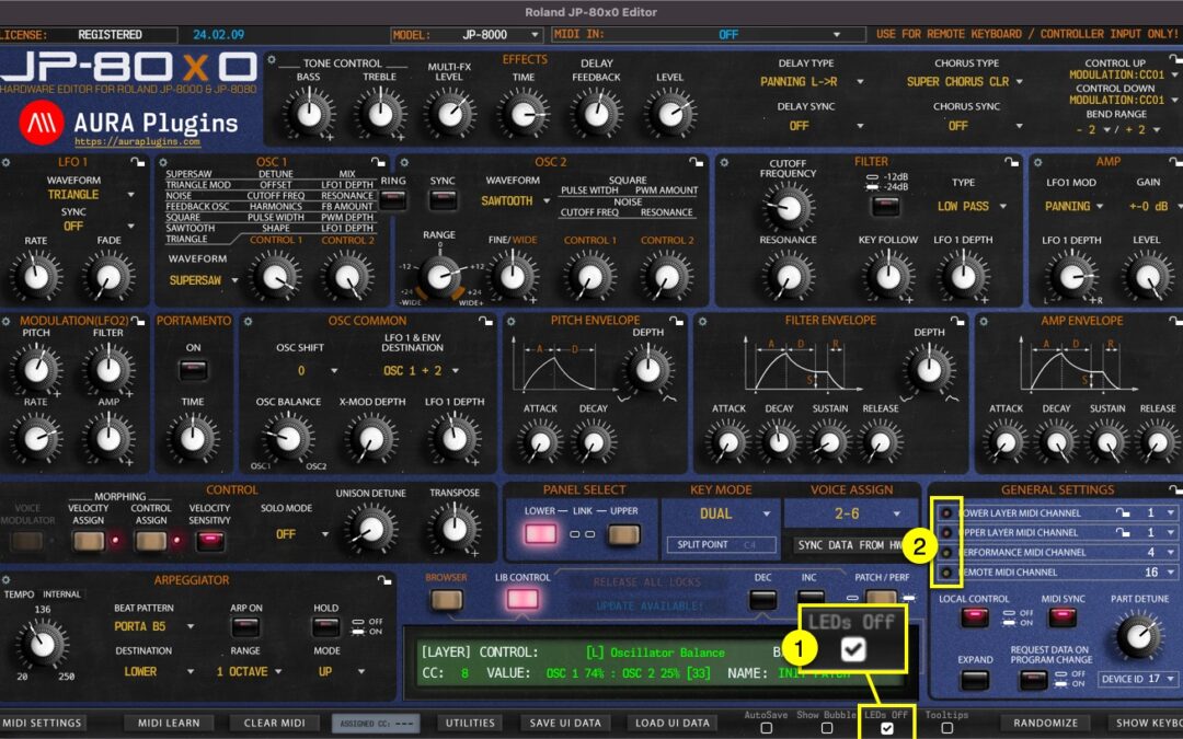 Roland JP-80×0 Editor – How To Disable Editor LEDs